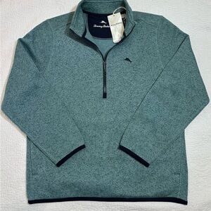 Tommy Bahama Men's Teal Quarter Zip-Up Sweater